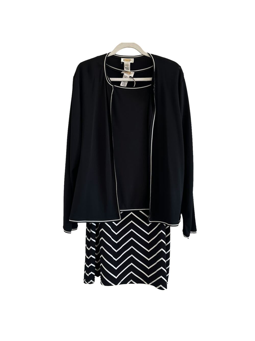 Talbots Black 3 Piece Skirt Outfit Suit Sleeveless Top & Cardigan Sweater Large